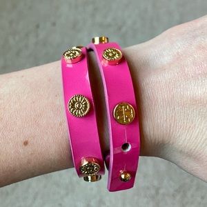 Tory Burch Pink and Gold Patent Leather Bracelet